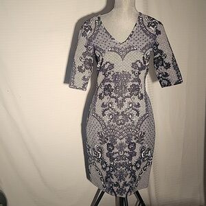 Baraschi Womens Black & Gray, Quarter Sleeves, Midi Dress, Size: 4